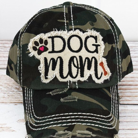 Accessories - NWT Distressed Camo Dog Mom Cap